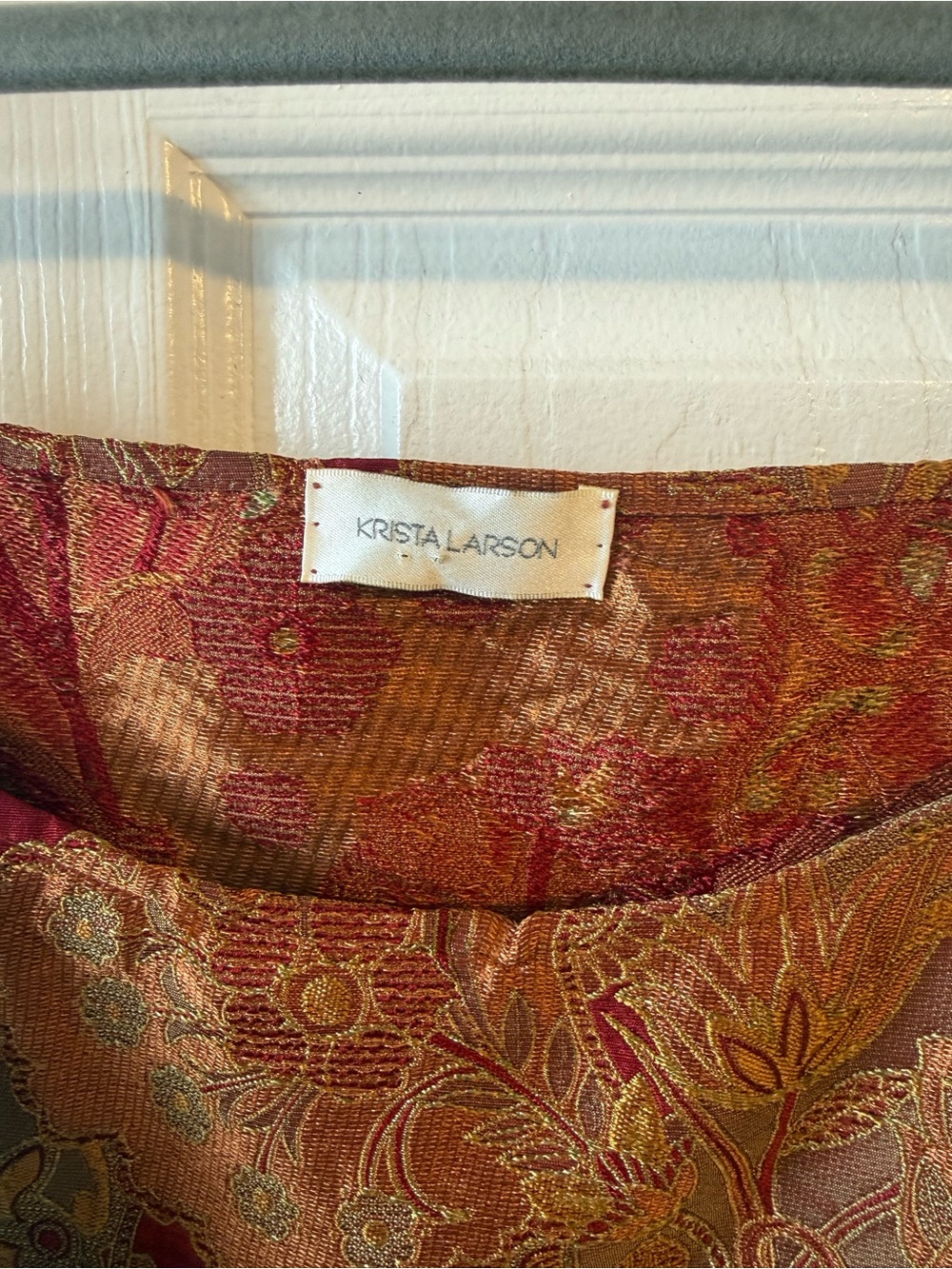 Women's Red and Gold Brocade Tunic Top - Picture 2 of 4